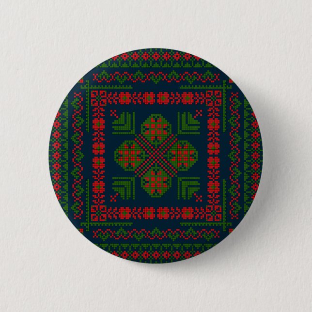 Palestinian Embroidery Tatreez red green 5 Pattern Button (Front)