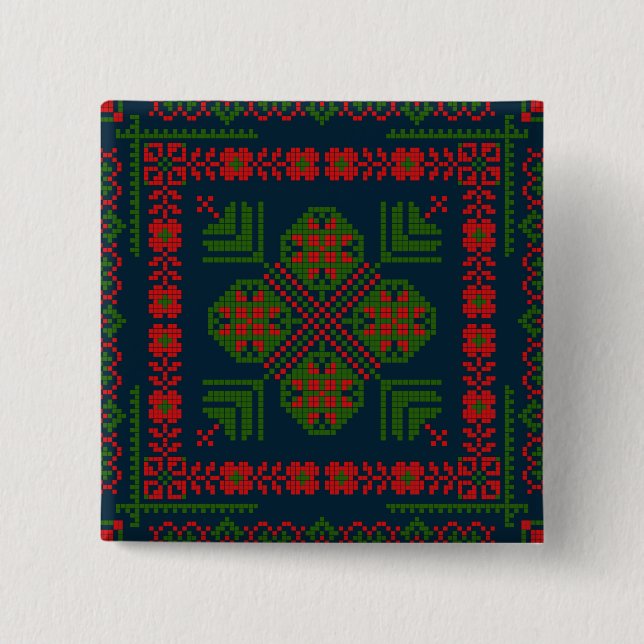 Palestinian Embroidery Tatreez red green 5 Pattern Button (Front)