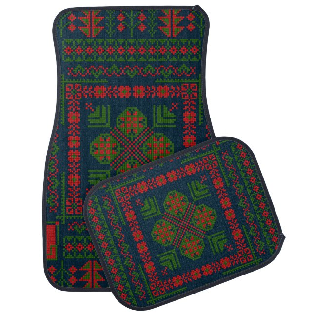 Palestinian Embroidery Tatreez red green 5 Pattern Car Floor Mat (Set)