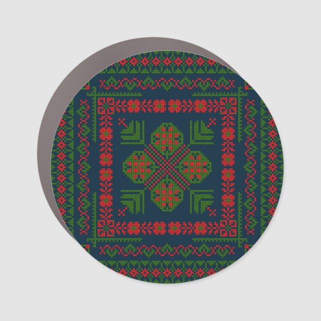 Palestinian Embroidery Tatreez red green 5 Pattern Car Magnet (Front)
