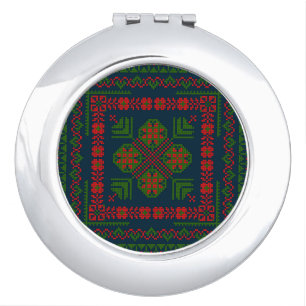 Palestinian Embroidery Tatreez red green 5 Pattern Compact Mirror