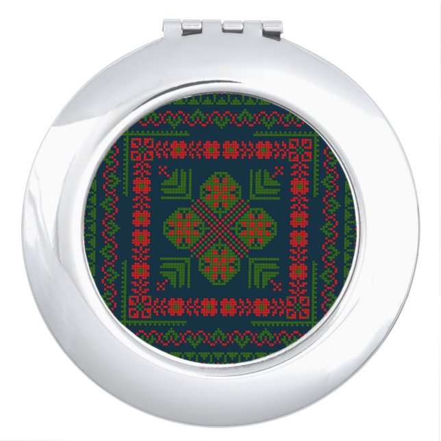 Palestinian Embroidery Tatreez red green 5 Pattern Compact Mirror (Front)