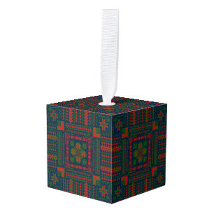 Palestinian Embroidery Tatreez red green 5 Pattern Cube Ornament