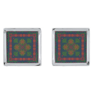 Palestinian Embroidery Tatreez red green 5 Pattern Cufflinks