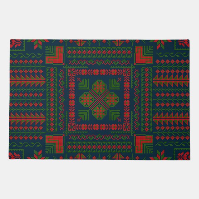 Palestinian Embroidery Tatreez red green 5 Pattern Doormat (Front)