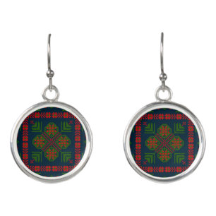 Palestinian Embroidery Tatreez red green 5 Pattern Earrings