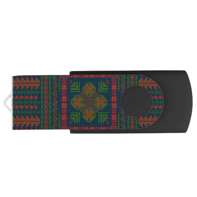 Palestinian Embroidery Tatreez red green 5 Pattern Flash Drive (Back)