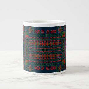 Palestinian Embroidery Tatreez red green 5 Pattern Giant Coffee Mug