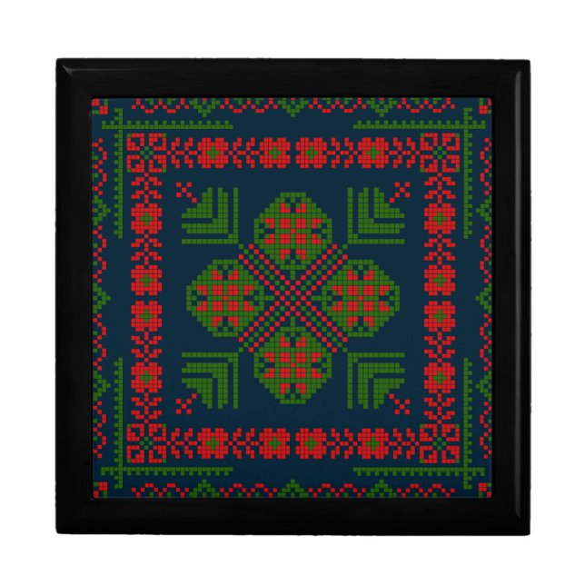 Palestinian Embroidery Tatreez red green 5 Pattern Gift Box (Front)