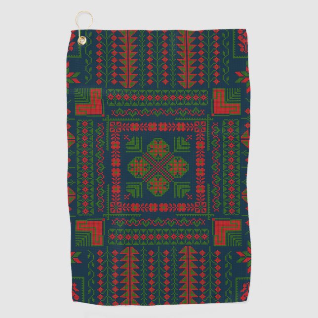 Palestinian Embroidery Tatreez red green 5 Pattern Golf Towel (Front)