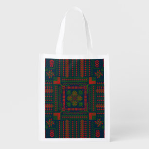 Palestinian Embroidery Tatreez red green 5 Pattern Grocery Bag