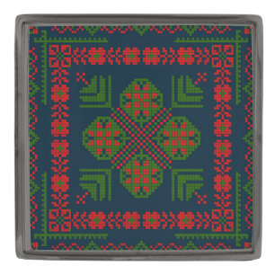 Palestinian Embroidery Tatreez red green 5 Pattern Gunmetal Finish Lapel Pin