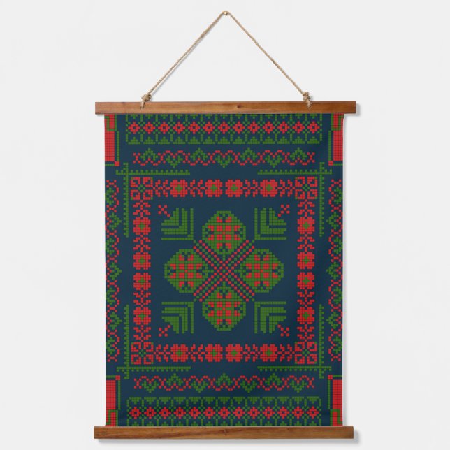 Palestinian Embroidery Tatreez red green 5 Pattern Hanging Tapestry (Front)
