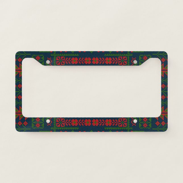 Palestinian Embroidery Tatreez red green 5 Pattern License Plate Frame (Front)