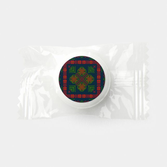 Palestinian Embroidery Tatreez red green 5 Pattern Life Saver® Mints (Front)