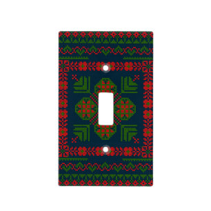 Palestinian Embroidery Tatreez red green 5 Pattern Light Switch Cover