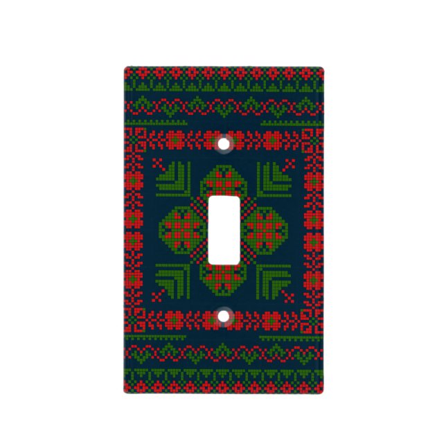 Palestinian Embroidery Tatreez red green 5 Pattern Light Switch Cover (Front)
