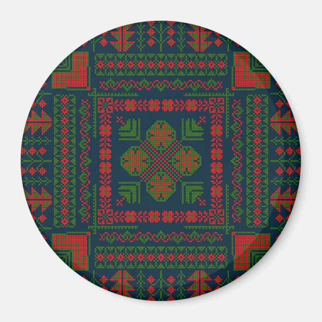 Palestinian Embroidery Tatreez red green 5 Pattern Magnet (Front)