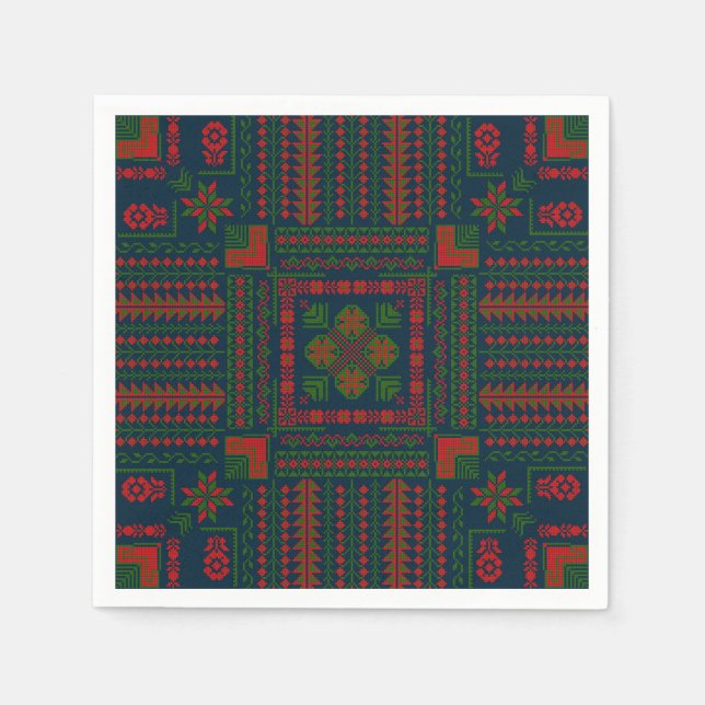 Palestinian Embroidery Tatreez red green 5 Pattern Napkins (Front)