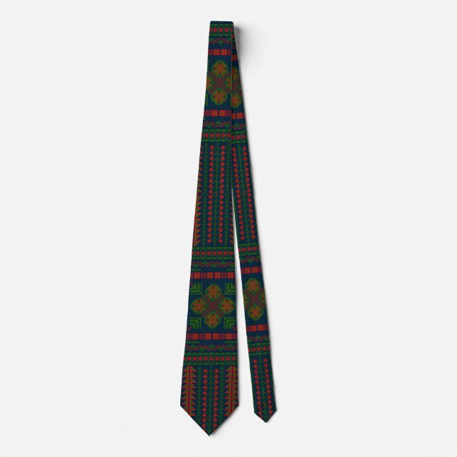 Palestinian Embroidery Tatreez red green 5 Pattern Neck Tie (Front)