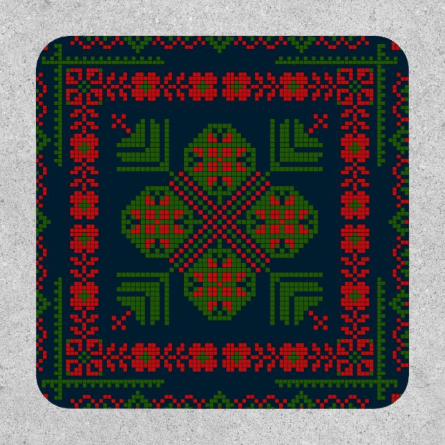 Palestinian Embroidery Tatreez red green 5 Pattern Patch (Front)
