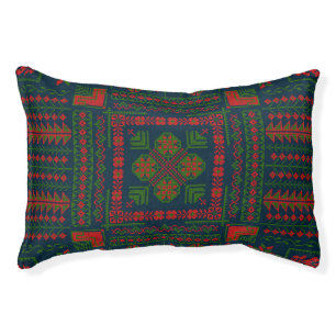 Palestinian Embroidery Tatreez red green 5 Pattern Pet Bed