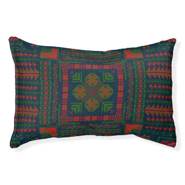 Palestinian Embroidery Tatreez red green 5 Pattern Pet Bed (Front)