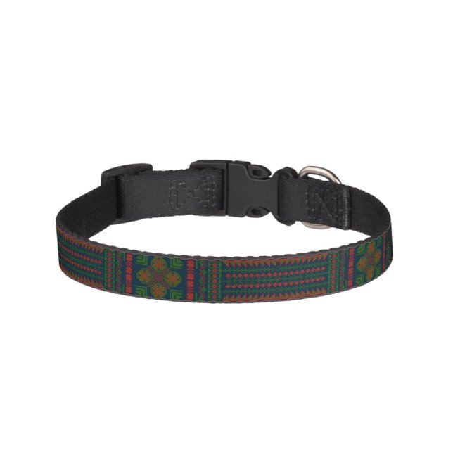 Palestinian Embroidery Tatreez red green 5 Pattern Pet Collar (Front)