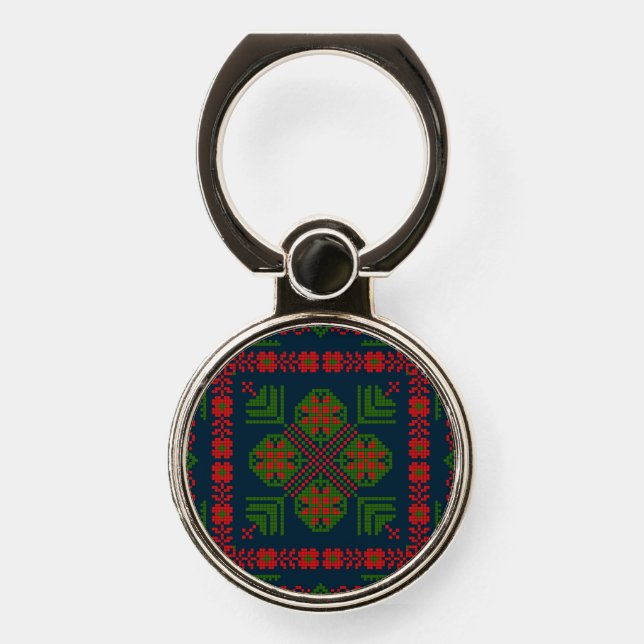 Palestinian Embroidery Tatreez red green 5 Pattern Phone Ring Stand (Front)