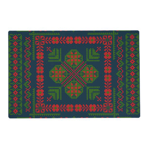 Palestinian Embroidery Tatreez red green 5 Pattern Placemat
