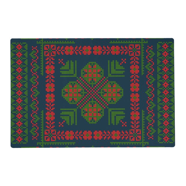 Palestinian Embroidery Tatreez red green 5 Pattern Placemat (Front)