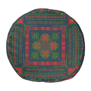 Palestinian Embroidery Tatreez red green 5 Pattern Pouf