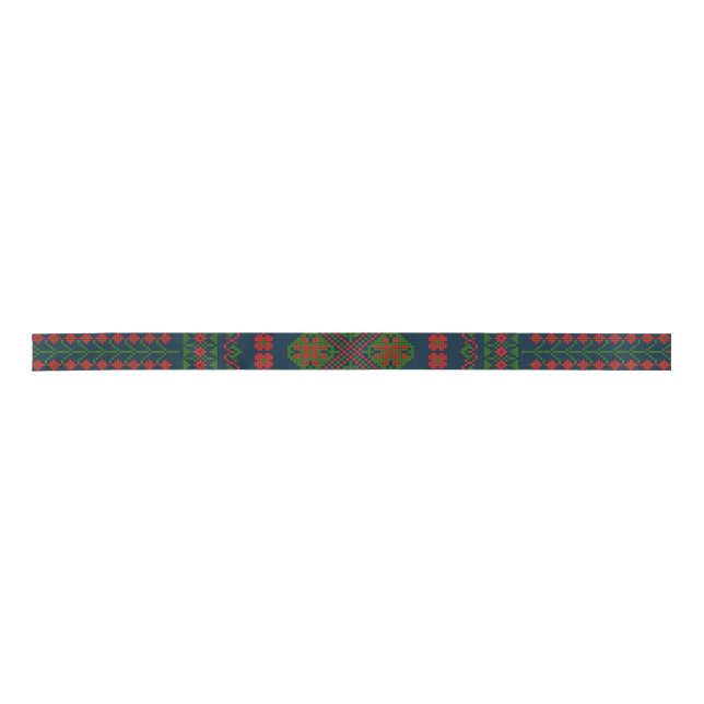 Palestinian Embroidery Tatreez red green 5 Pattern Satin Ribbon (Front)