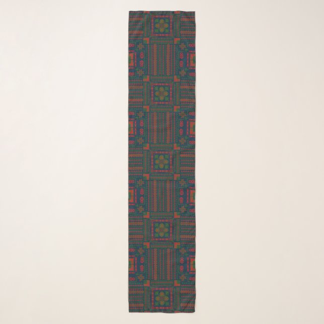 Palestinian Embroidery Tatreez red green 5 Pattern Scarf (Front)