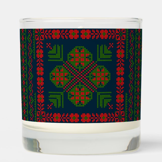 Palestinian Embroidery Tatreez red green 5 Pattern Scented Candle (Front)