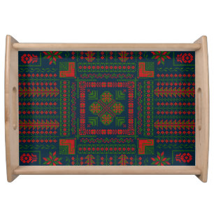 Palestinian Embroidery Tatreez red green 5 Pattern Serving Tray