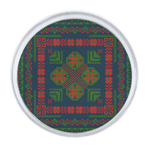 Palestinian Embroidery Tatreez red green 5 Pattern Silver Finish Lapel Pin