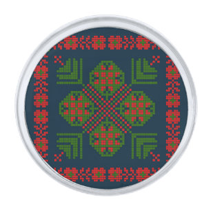 Palestinian Embroidery Tatreez red green 5 Pattern Silver Finish Lapel Pin