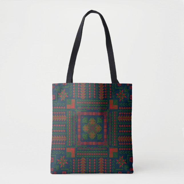 Palestinian Embroidery Tatreez red green 5 Pattern Tote Bag (Front)
