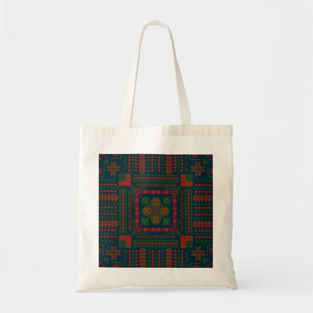 Palestinian Embroidery Tatreez red green 5 Pattern Tote Bag (Front)