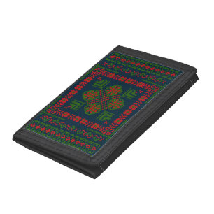 Palestinian Embroidery Tatreez red green 5 Pattern Tri-fold Wallet