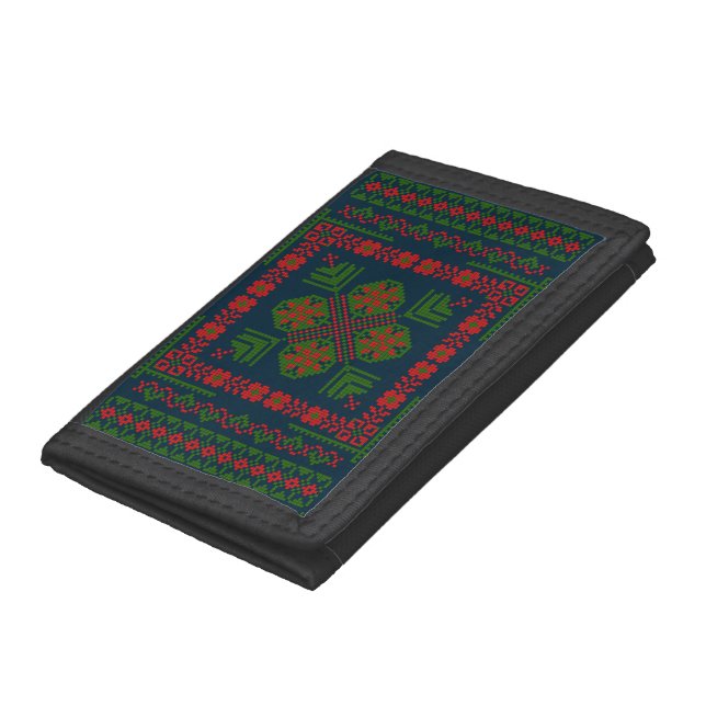 Palestinian Embroidery Tatreez red green 5 Pattern Trifold Wallet (Bottom)
