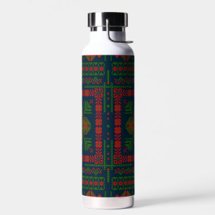 Palestinian Embroidery Tatreez red green 5 Pattern Water Bottle