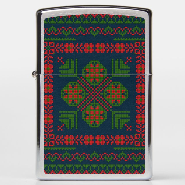 Palestinian Embroidery Tatreez red green 5 Pattern Zippo Lighter (Front)
