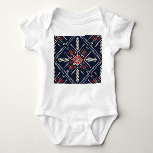 Palestinian Embroidery: Traditional Pattern Design Baby Bodysuit (Front)