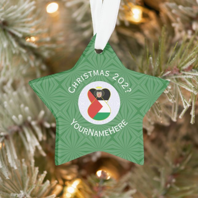 Palestinian Flag Christmas Angel Name Year Star Ornament (Tree)