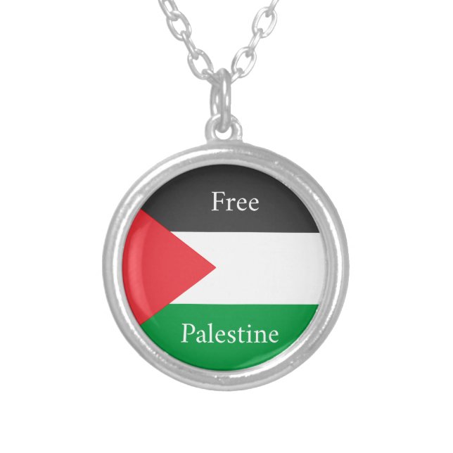 Palestinian flag Free Palestine customized  Silver Plated Necklace (Front)