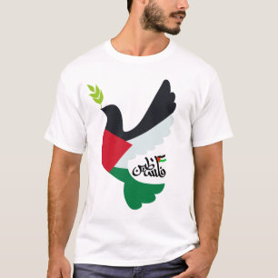 Palestinian Flag in Peace Dove with Palestine Name T-Shirt