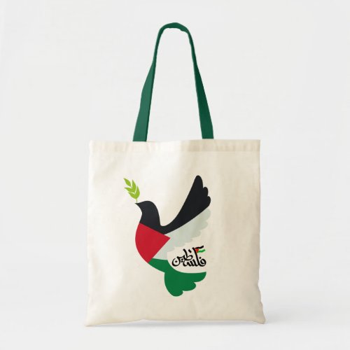 Palestinian Flag in Peace Dove with Palestine Name Tote Bag