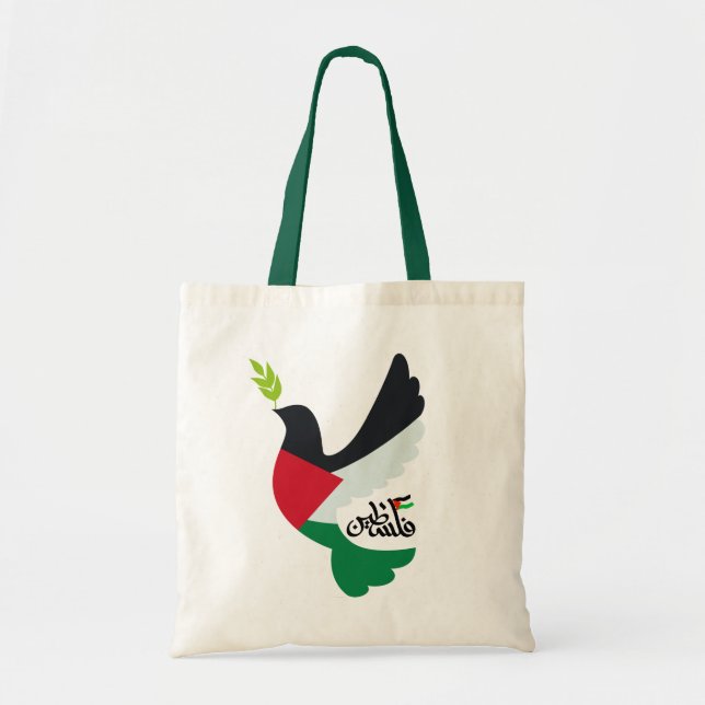 Palestinian Flag in Peace Dove with Palestine Name Tote Bag (Front)